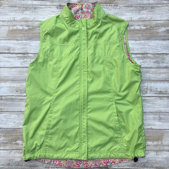 Peter Millar Vest Sz L E4 Wind Performance Golf Green Floral Reversible Full Zip - Picture 11 of 11